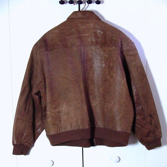 Vtg 80's Paris Sport Club Brown Leather Bomber Jacket Sz L - Picture 7 of 9